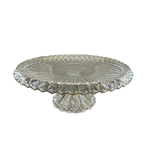 Elegant Scalloped Glass Cake Stand with Gold Trim
