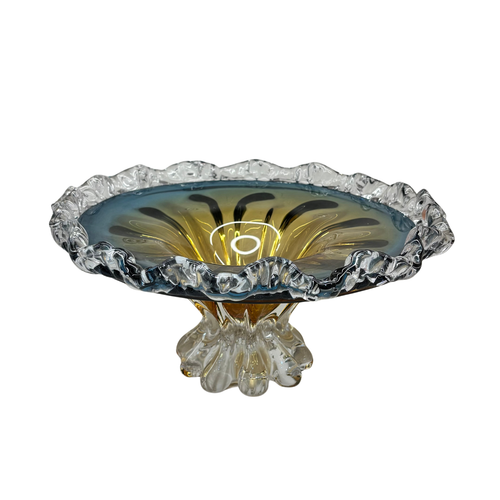 Elegant Teal Wave Glass Centerpiece Bowl
