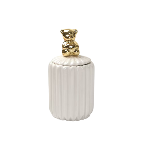 Slim Ceramic Vanity Jar with Bear Handle