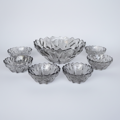 Smoky Crystal Glass Dessert Bowl Set 7 Piece