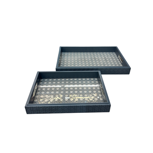 Luxury Slate Grey & Cannage Serving Trays Set of 2