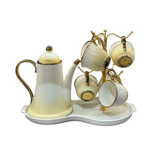 Luxury Soft Yellow 8-Piece Tea Set with Gilded Stand