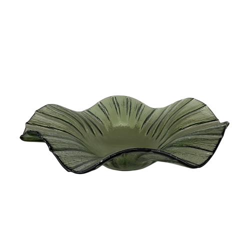 Olive Wave Sculptural Textured Glass Centerpiece