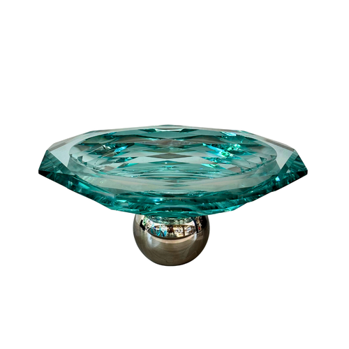 Turquoise Crystal Bowl on Polished Silver Orb Stand