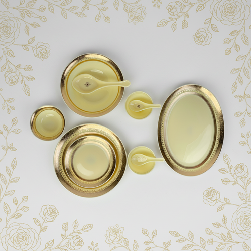 Imperial Soft Cream & Textured Gold Rim Dinnerware Set 35 Pcs