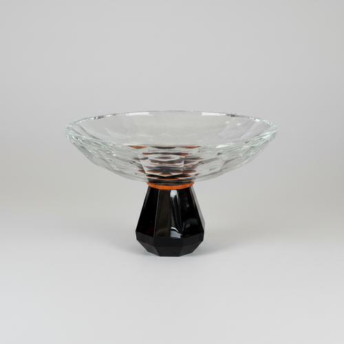 Elegant Geometric Cut Bowl on Black Stand
