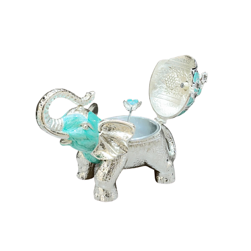 Royal Blue Silver-Plated Elephant Figurine Serving Jar