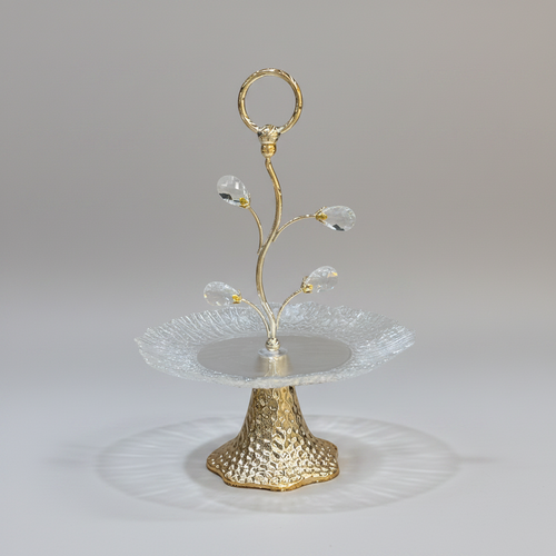 Elegant Crystal Leaf Serving Platter with Gold Base