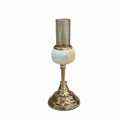 Cream Marble Accent Gold Candle Stand