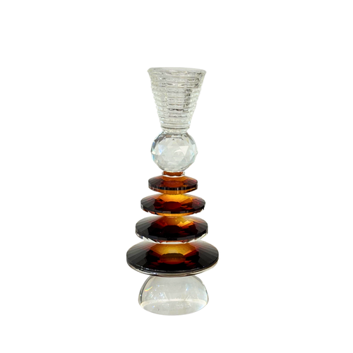 Geometric Crystal Candlestick Stand with Amber Accent
