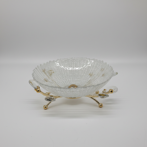Crystal Glass Serving Bowl with Gold Metal Stand