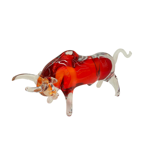 Fiery Red & Amber Glass Bull Figurine