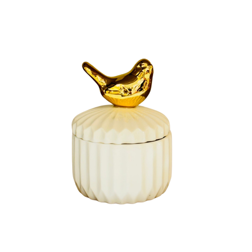 Tabletop Storage Jar with Gold Bird Accent