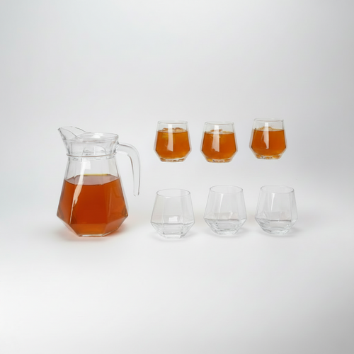 Diamond Cut Glass Pitcher & 6 Tumbler Set