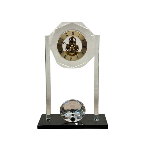 Modernist Crystal Sphere Skeleton Desk Clock