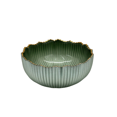 Elegant Gold Rim Emerald Glass Lotus Bowl Set 6 Piece