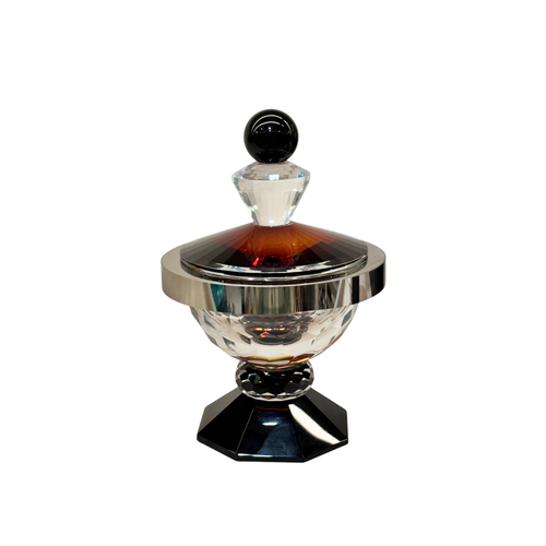 Geometric Cut Crystal Jar with Amber Lid