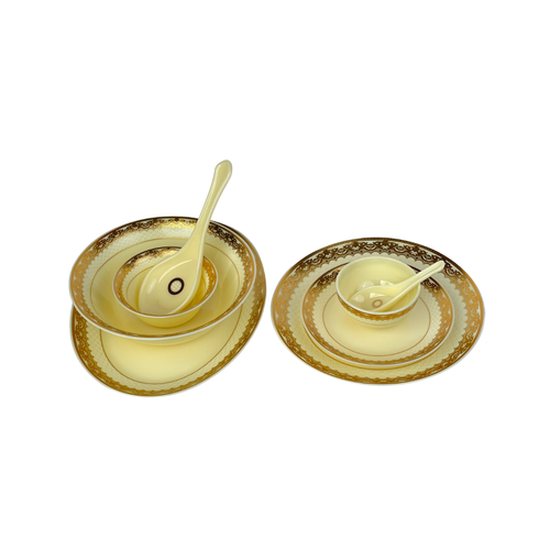 Regal Ivory & Gold Dinnerware Set with Filigree Borders 35 Pcs