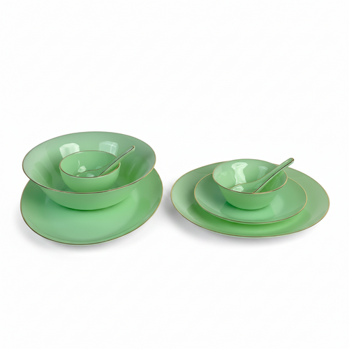 Modern Jade Opal Dinnerware Set with Gold Accents 33 Pcs