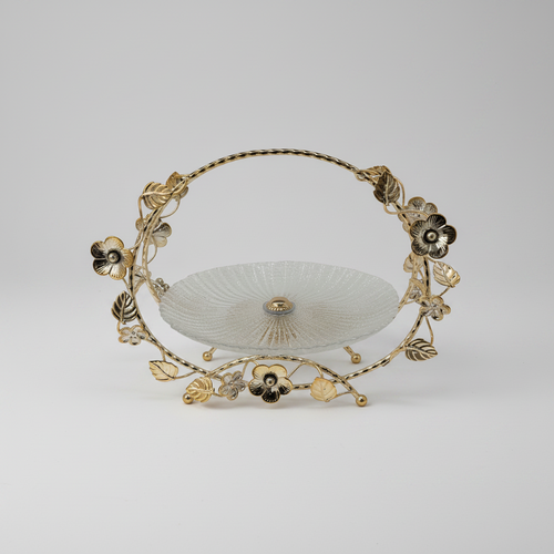 Luxe Gold Floral Frame Crystal Dessert Platter
