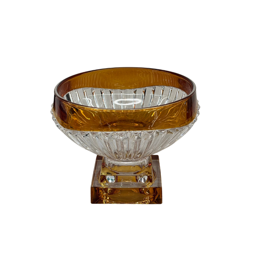 Elegant Amber & Crystal Glass Centerpiece Bowl