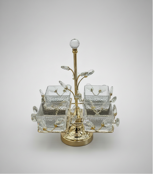 4 Bowl Gold & Crystal Botanical Serving Caddy