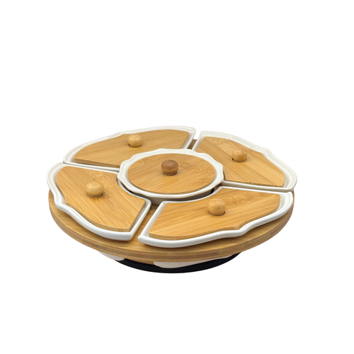 5 Piece Rotating Appetizer Set with Bamboo Lids & Tray