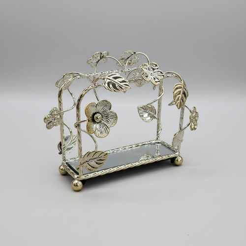 Gold & Silver Floral Vine Metal Napkin Holder