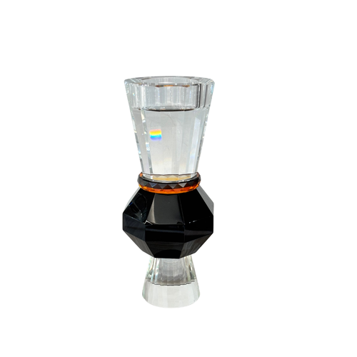 Luxe Geometric Crystal Candlestick Stand on Black Base