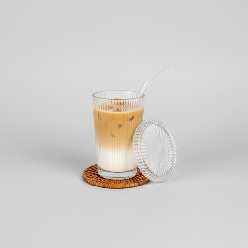 Elegant Coffee & Beverage Glass with Lid & Straw
