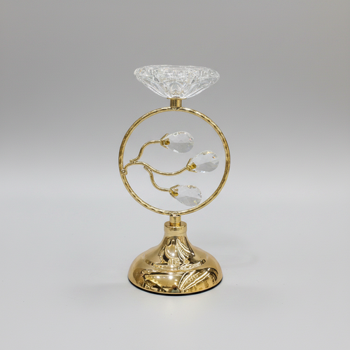 Regal Lotus Candle Holder with Circular Gem Accent