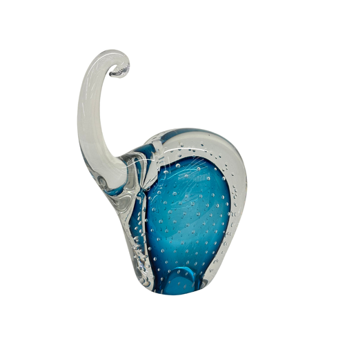 Cerulean Blue Bubble Glass Elephant Figurine