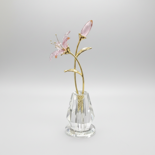 Luxury Pink Crystal Lily & Gold Stem Table Figurine