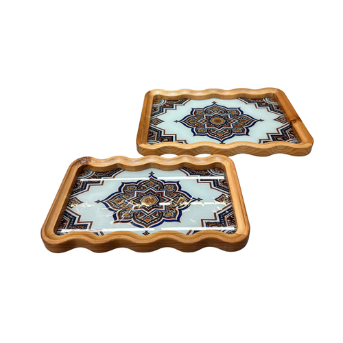 Ottoman Royal Inlaid Wooden Serving Trays Set of 2