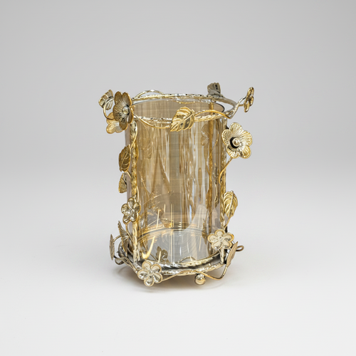 Botanical Gold Frame Amber Glass Candle Holder