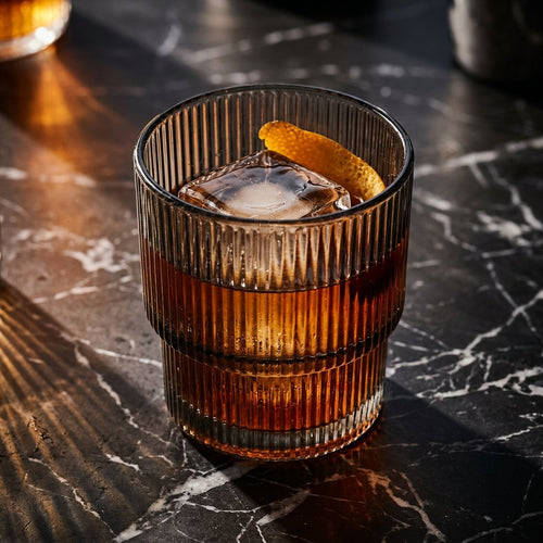 Elegant Grey Ribbed Whisky Glasses Set of 3