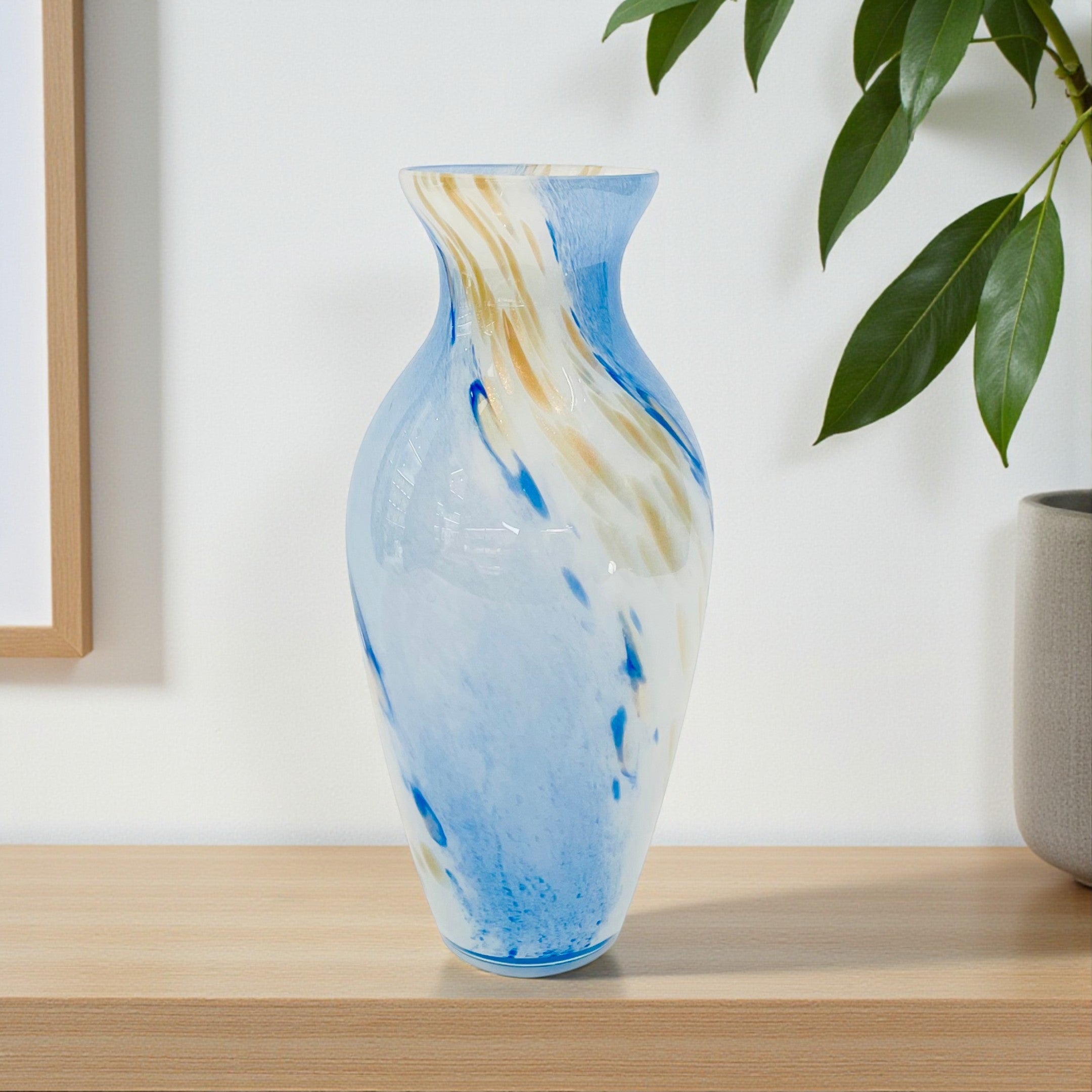 Italian Artistic Blue Swirl Glass Vase