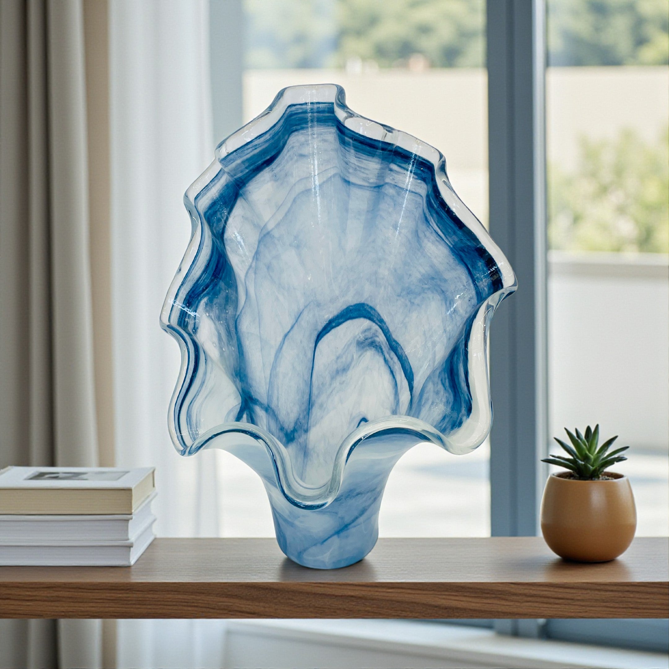 Majestic Blue Ocean Art Glass Vase