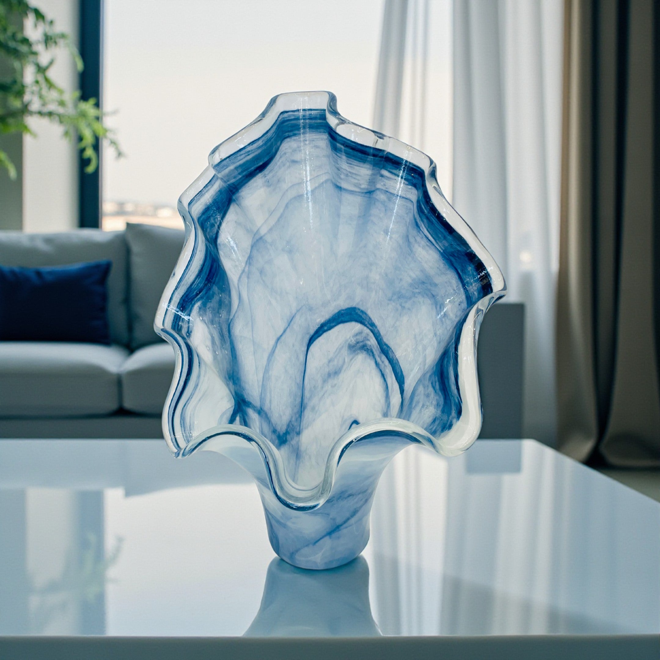 Majestic Blue Ocean Art Glass Vase