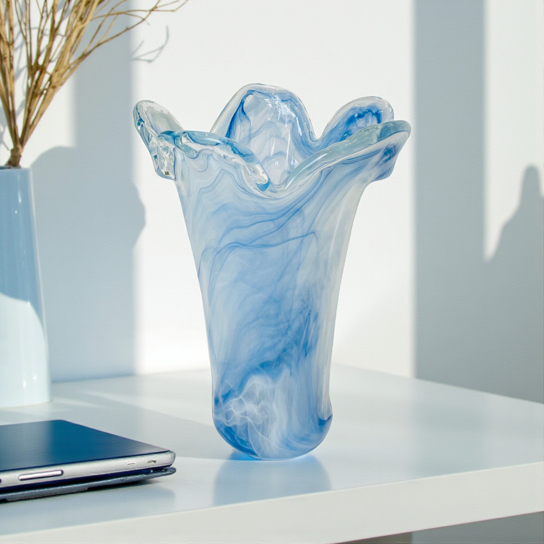 Celestial Blue Hand-Blown Vase