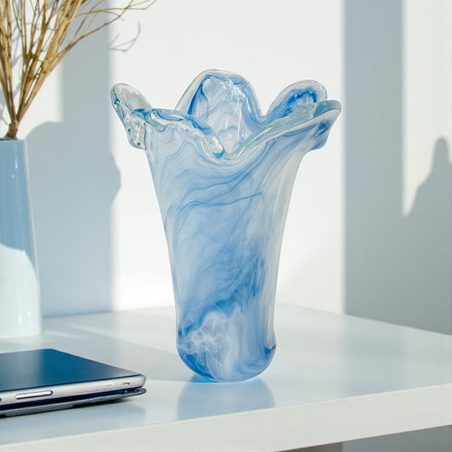 Celestial Blue Hand-Blown Vase