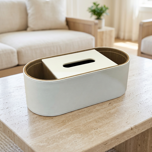 Modern Tissue Box & Multi-Compartment Desk Organizer