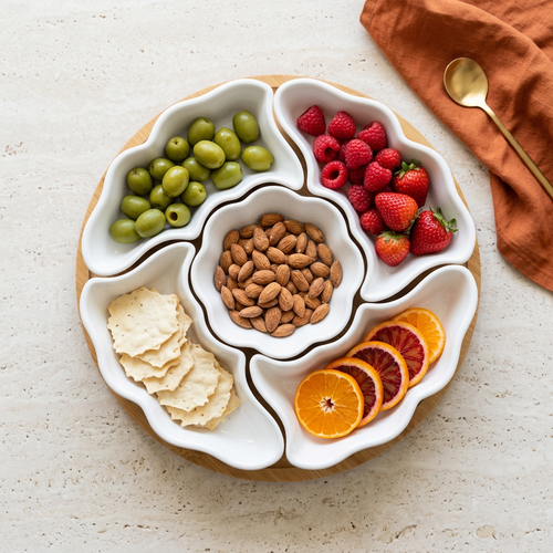 6-Piece Divided Appetizer Serving Bowls with Wooden Tray