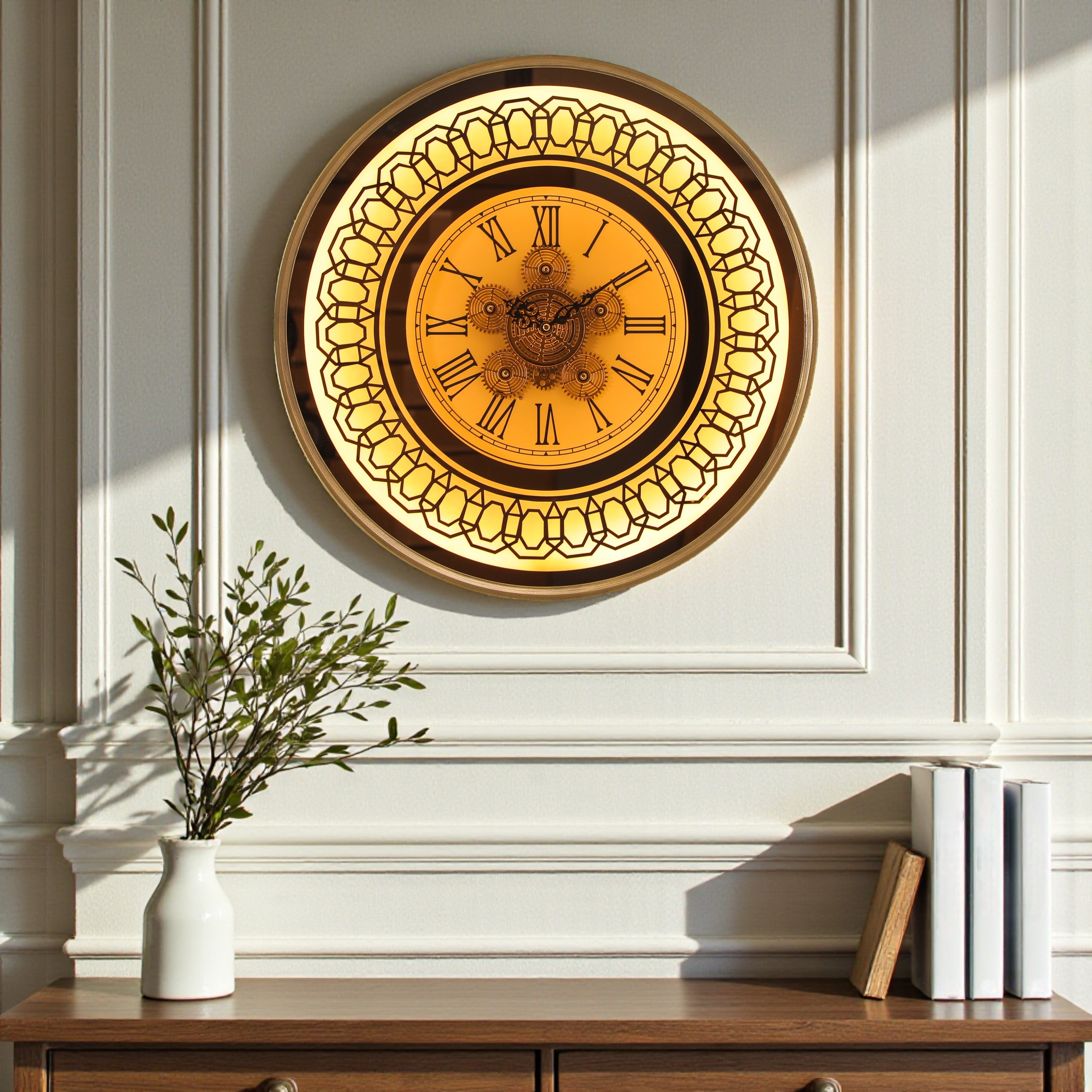 Luxury Lighted Gear Wall Clock –  Antique Style