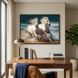Two White Horses Running Canvas Wall Art