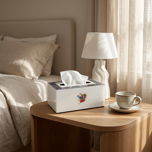 Elegant Galloping Horse Printed White Tissue Box Cover