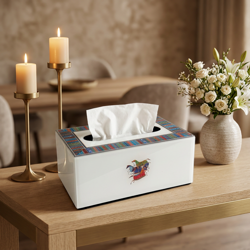 Elegant Galloping Horse Printed White Tissue Box Cover
