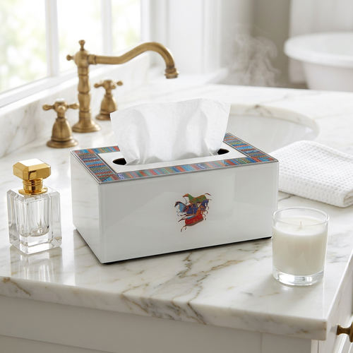 Elegant Galloping Horse Printed White Tissue Box Cover
