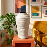 Modern Ridged White Ceramic Vase