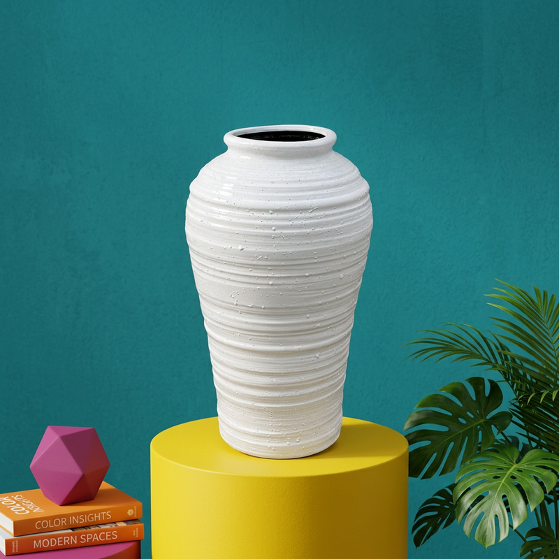 Modern Ridged White Ceramic Vase